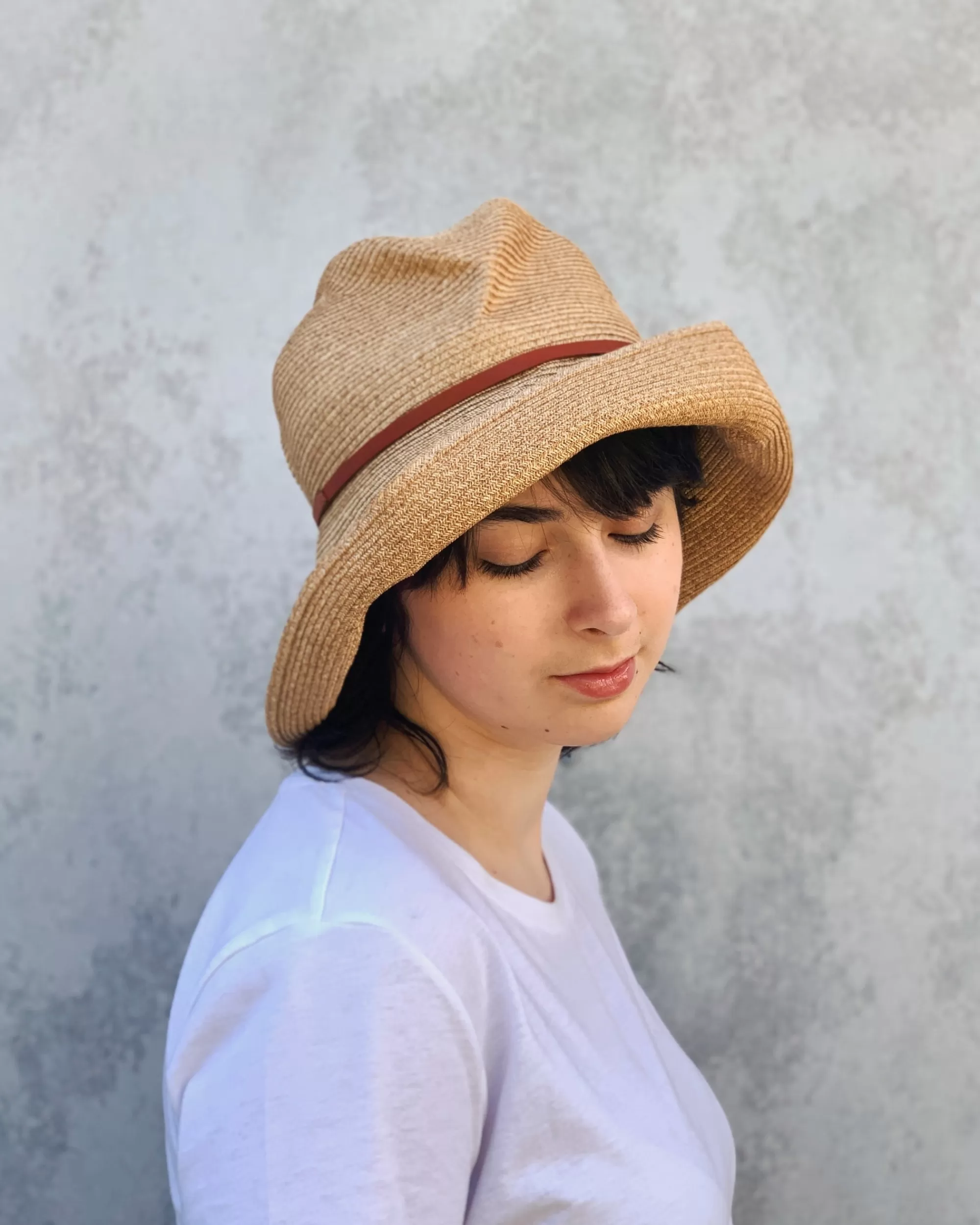 Cheap mature ha : Boxed Hat In Barley With Leather Trim