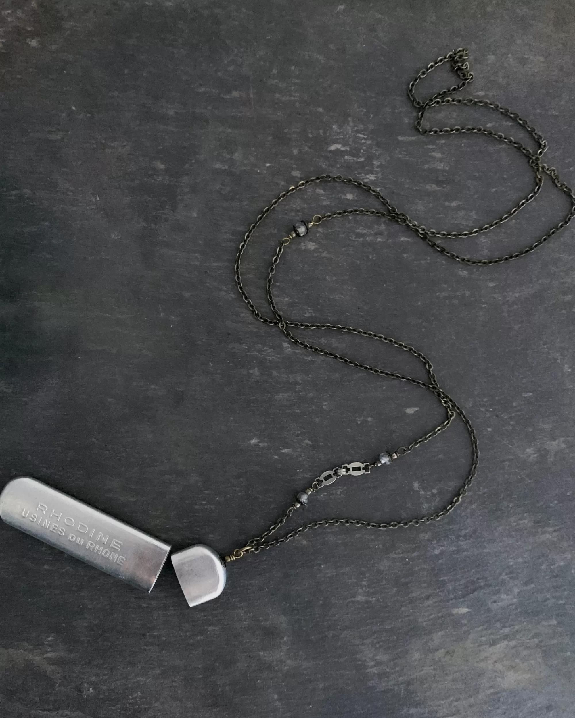 Discount tabito : Brass Necklace With Vintage Aspirine Case Pendant