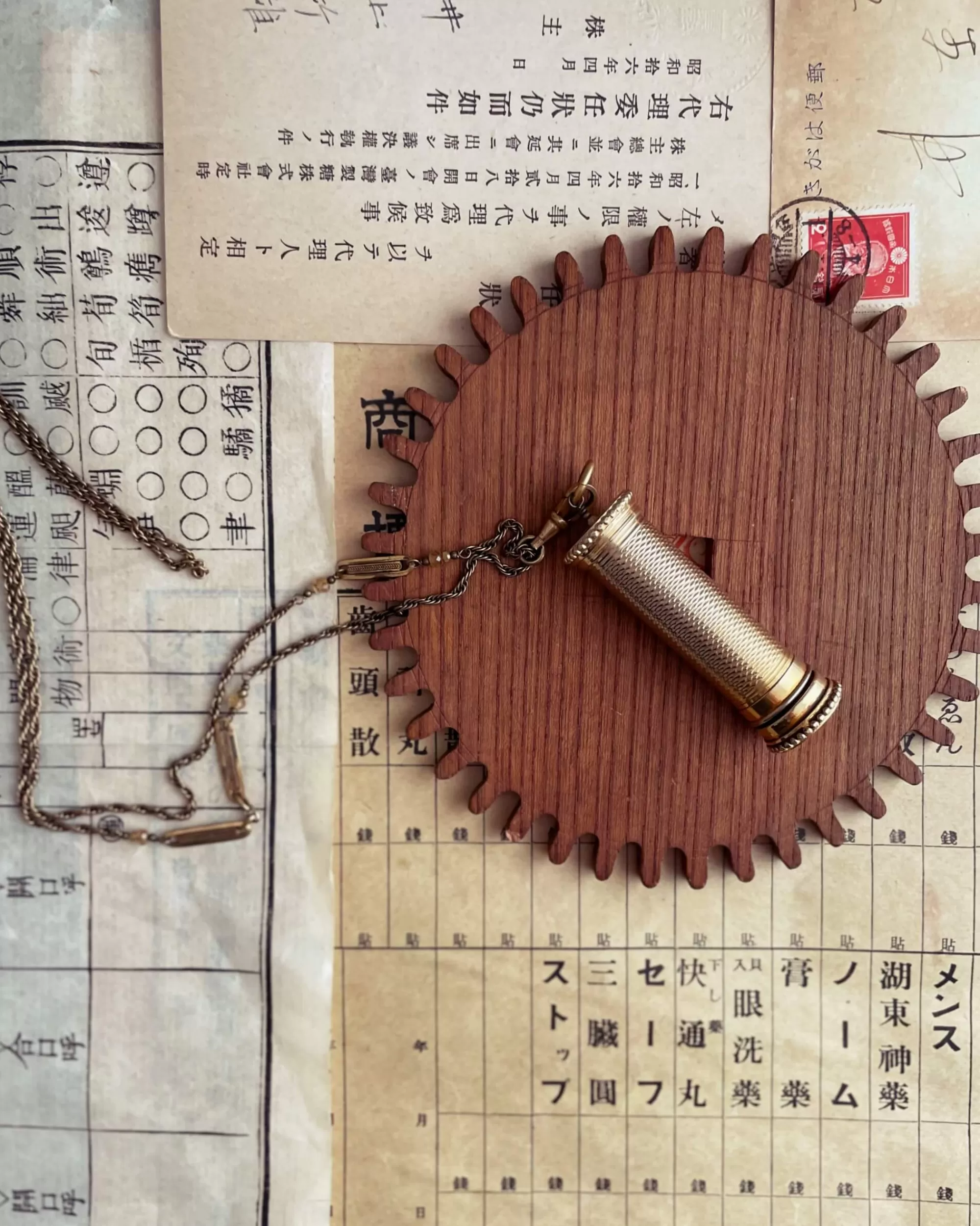 Shop tabito : Brass Necklace With Vintage Perfume Atomiser Pendant