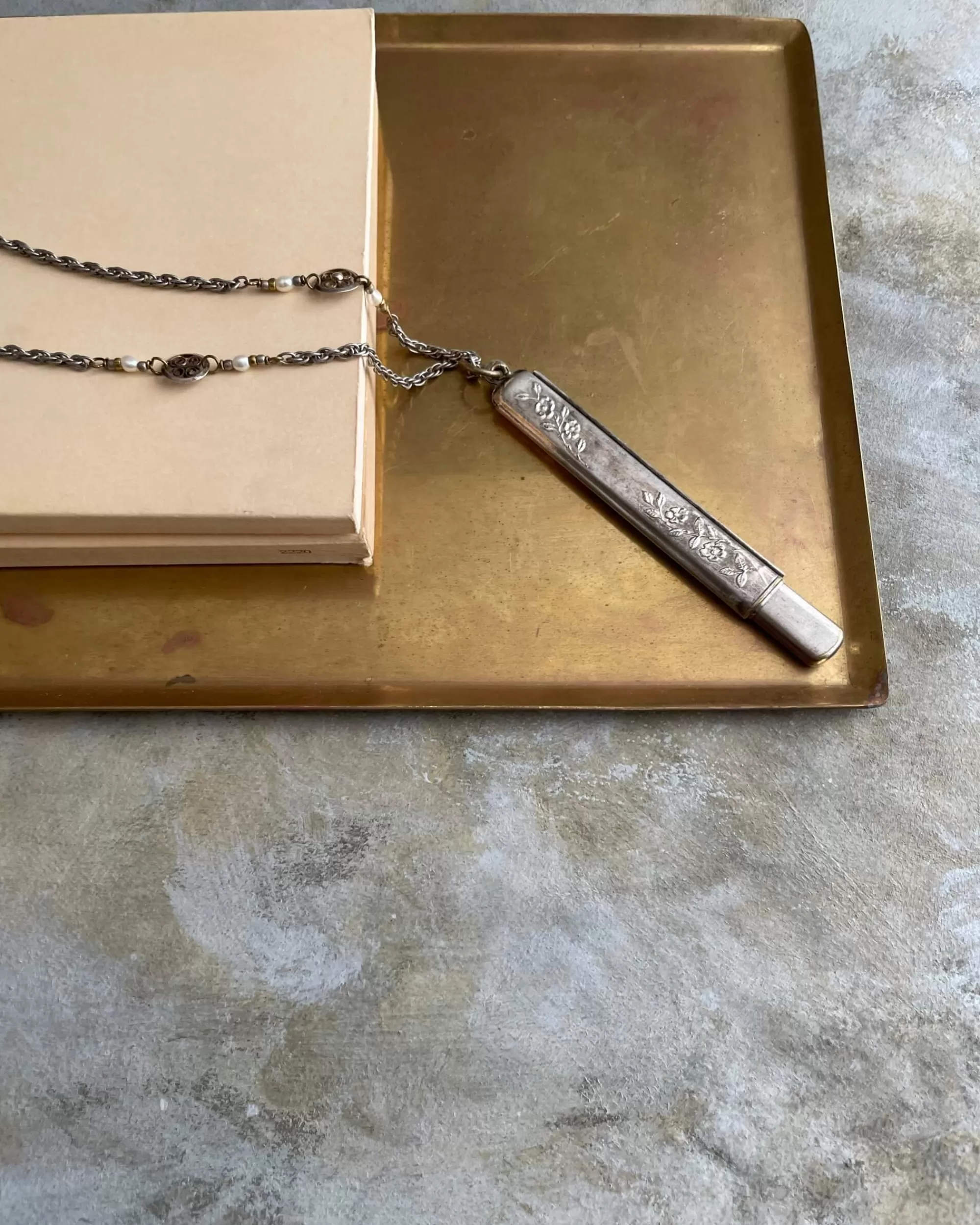 Store tabito : Chromed Brass Necklace With Chromed Pencil Case Pendant