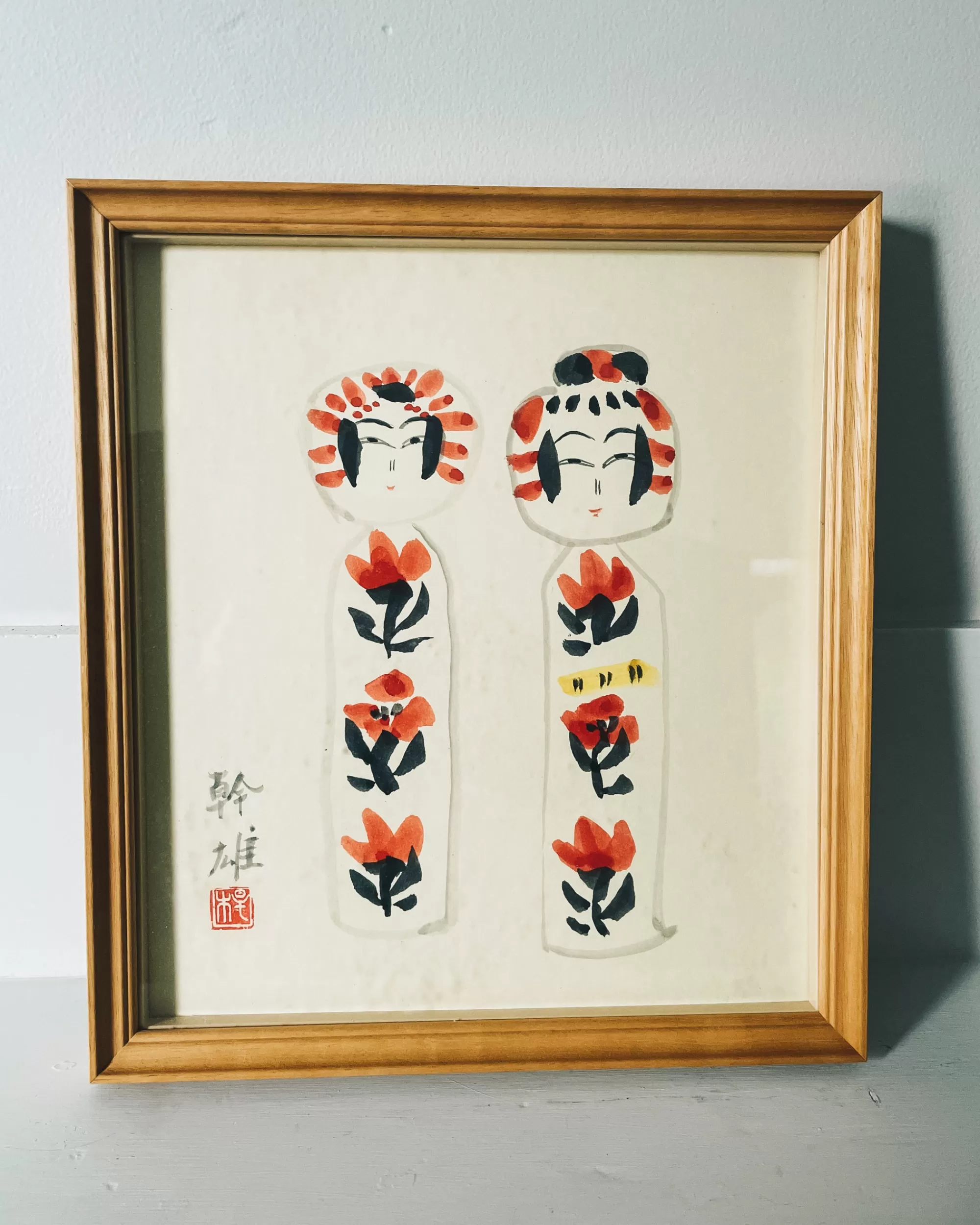 Sale the maker Vintage Framed Kokeshi Painting