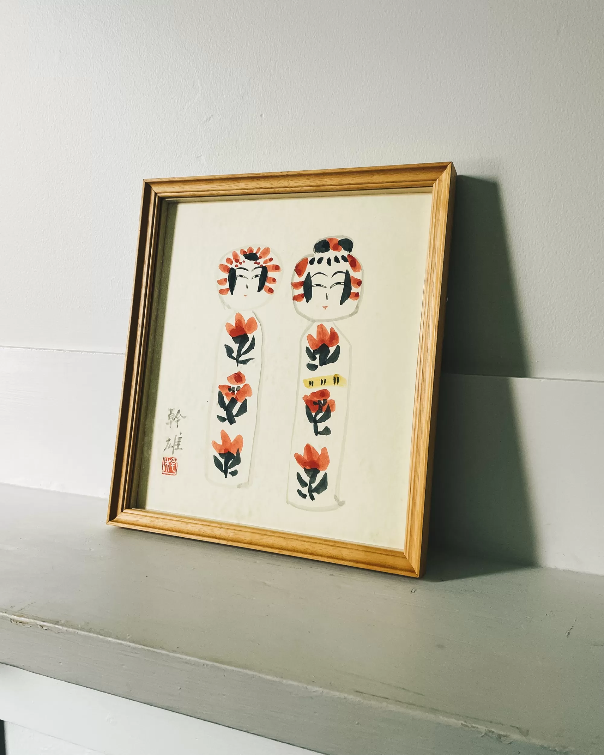 Sale the maker Vintage Framed Kokeshi Painting