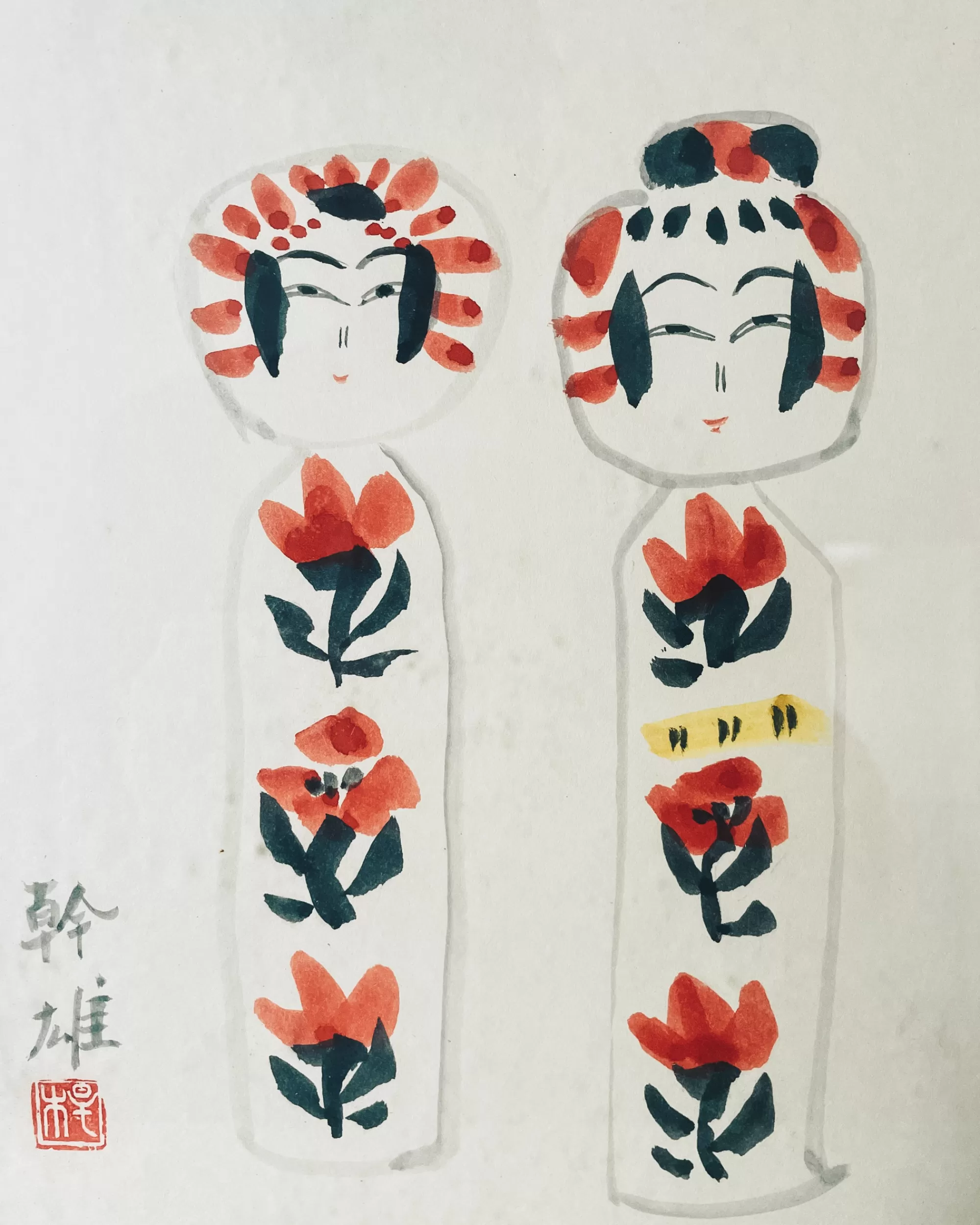 Sale the maker Vintage Framed Kokeshi Painting