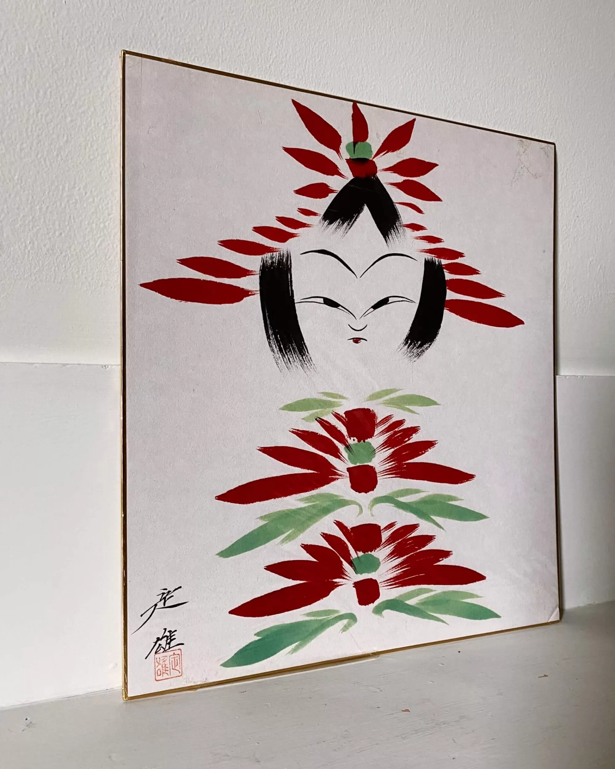 New the maker Vintage Kokeshi Shikishi Painting