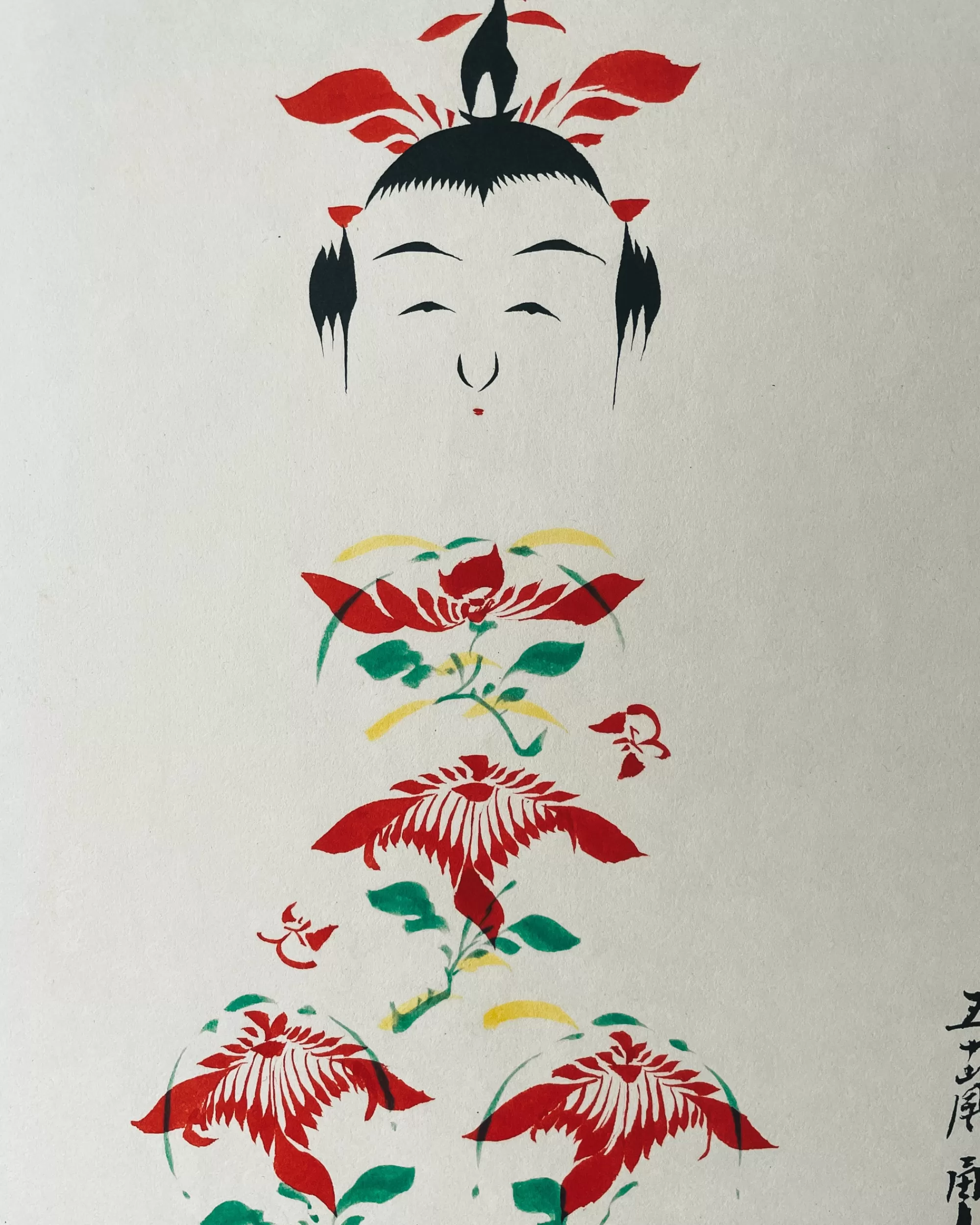 Online the maker Vintage Shikishi Kokeshi Painting