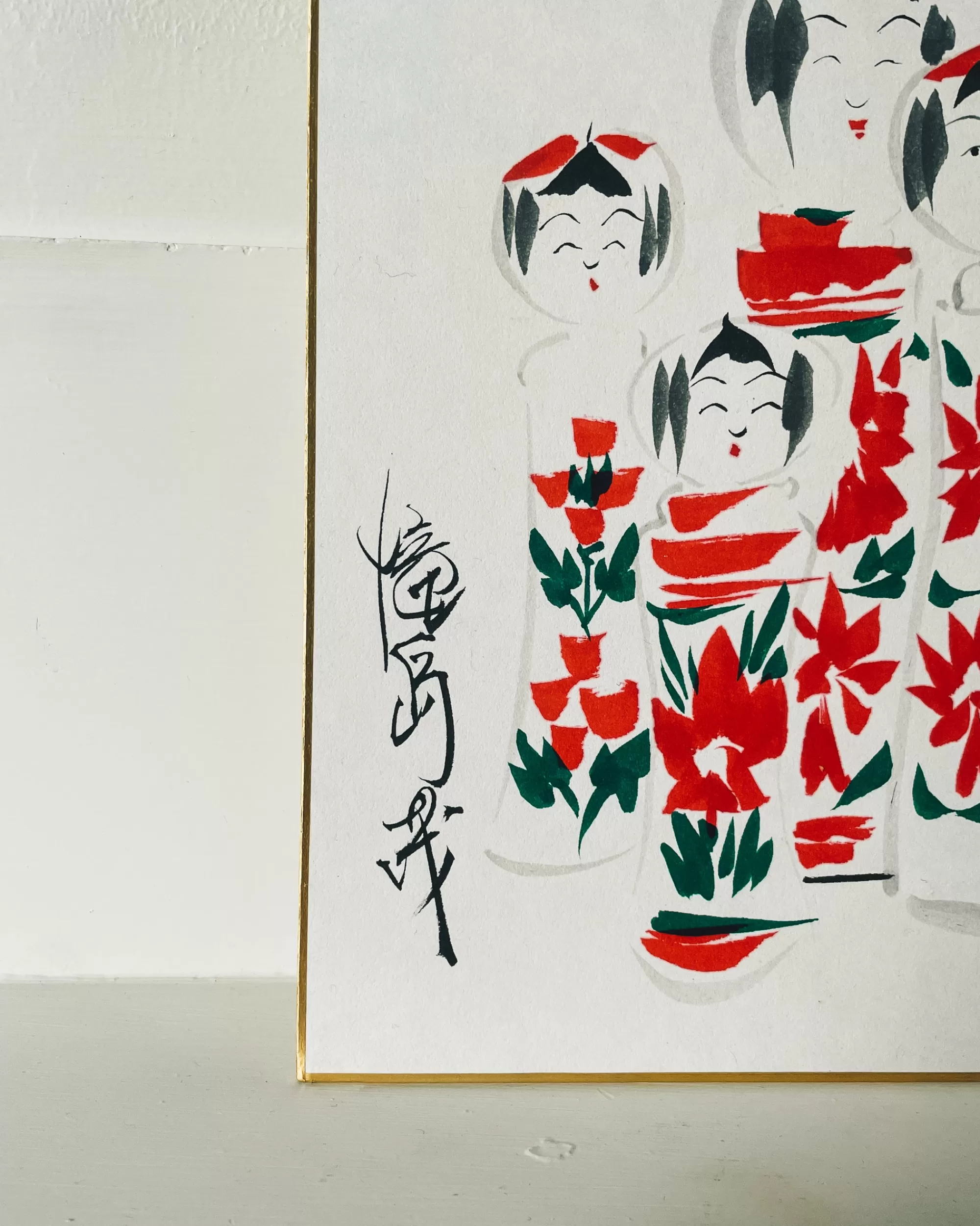 New the maker Vintage Shikishi Kokeshi Painting