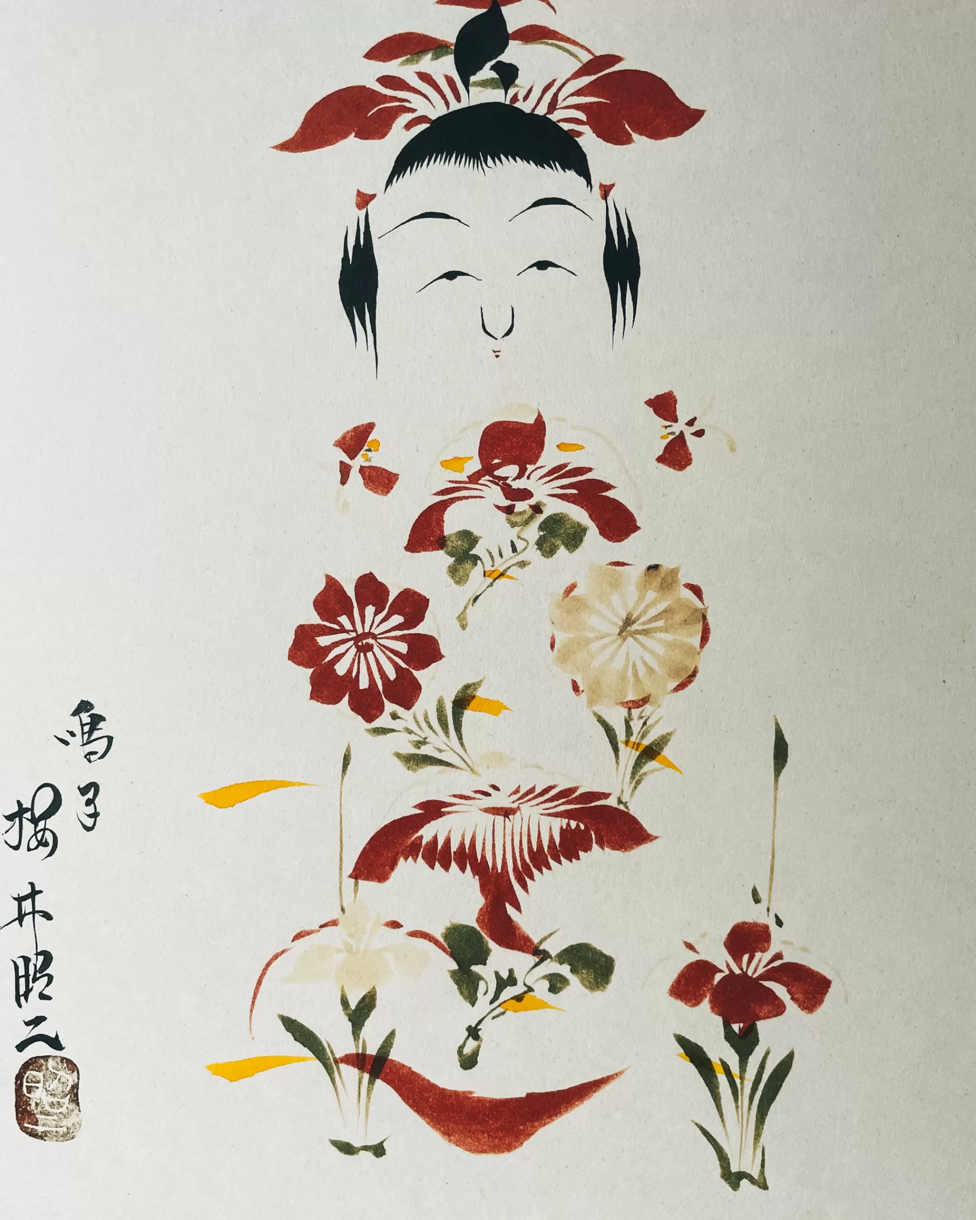 Sale the maker Vintage Shikishi Kokeshi Painting