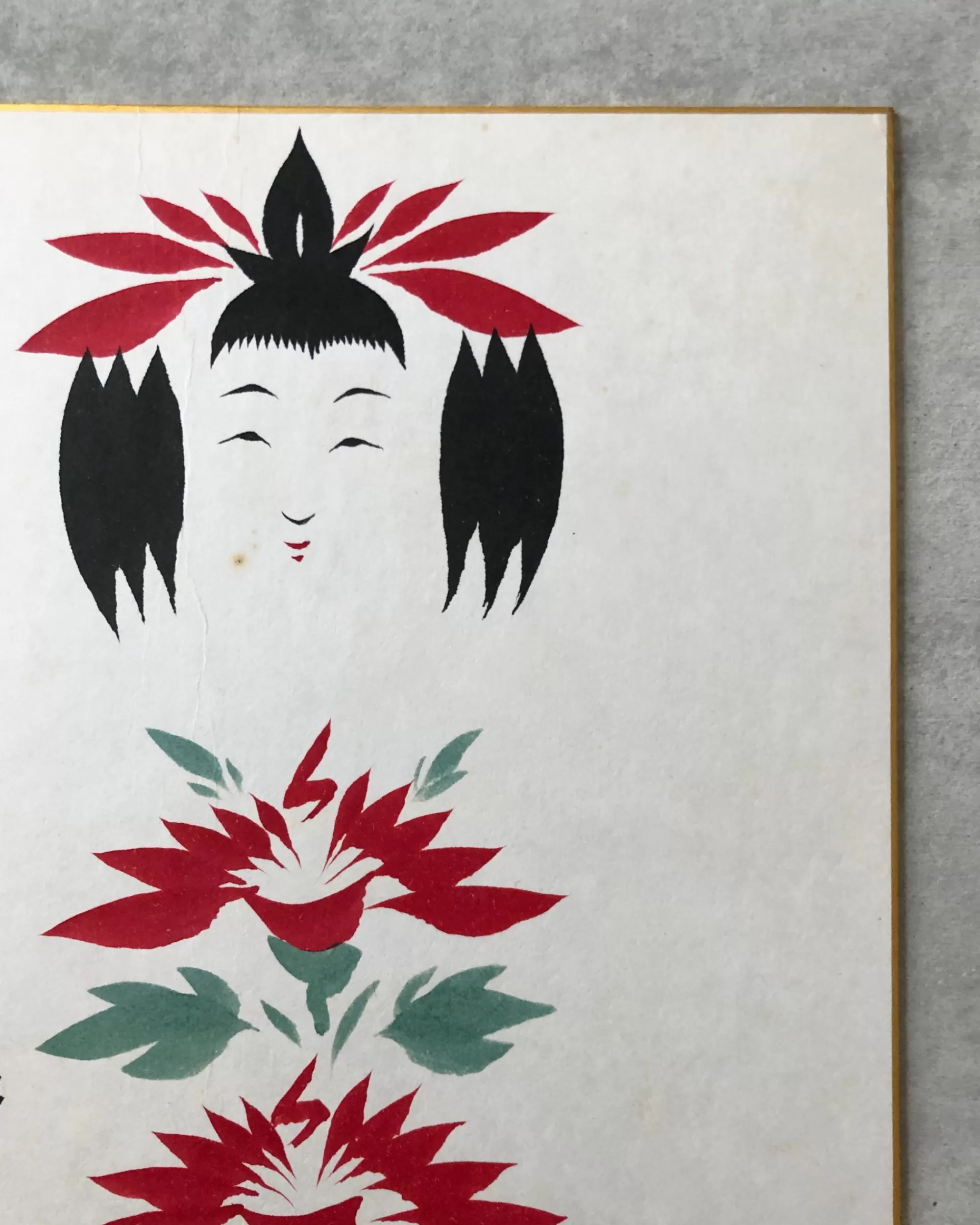 Clearance the maker Vintage Shikishi Kokeshi Painting