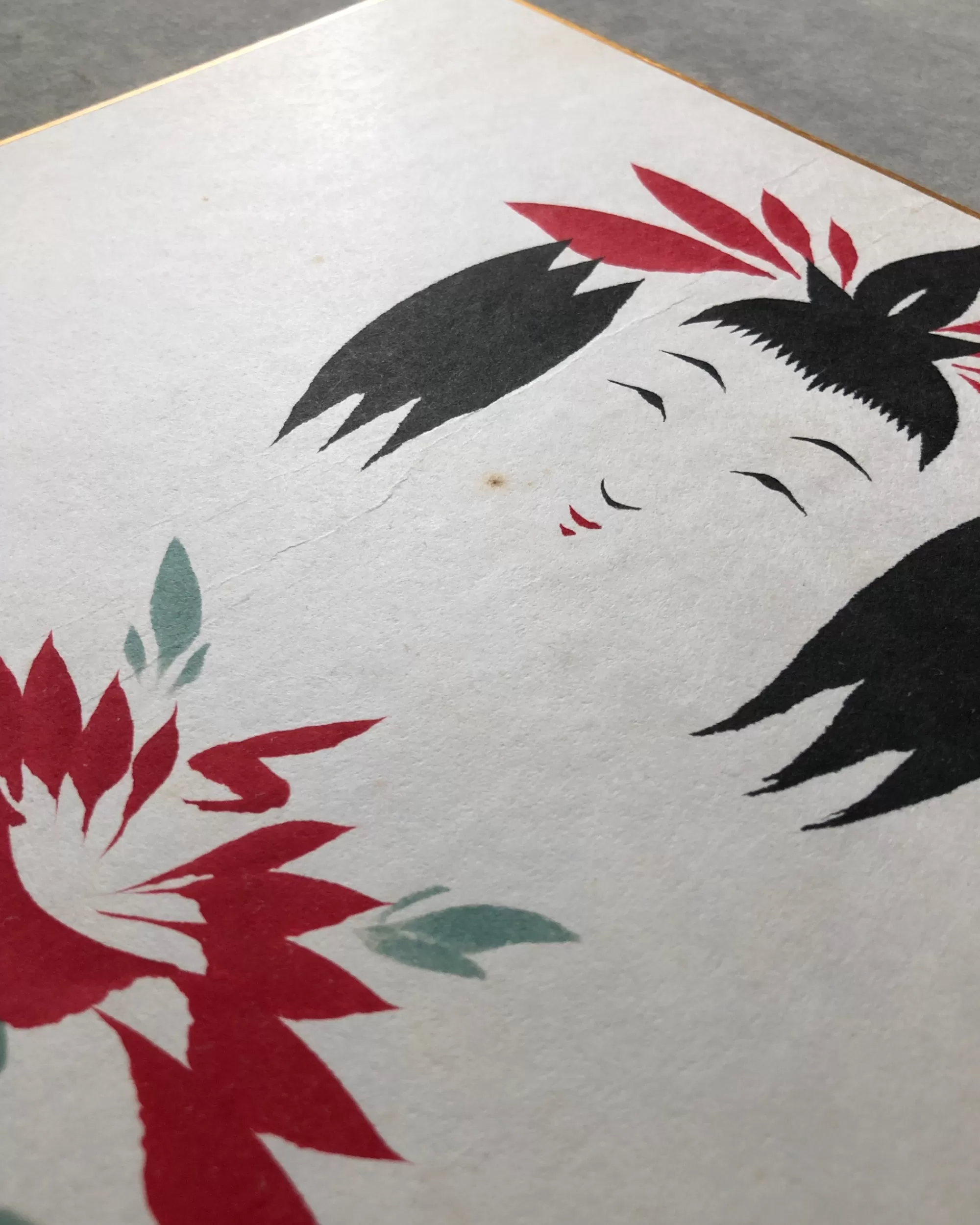 Clearance the maker Vintage Shikishi Kokeshi Painting