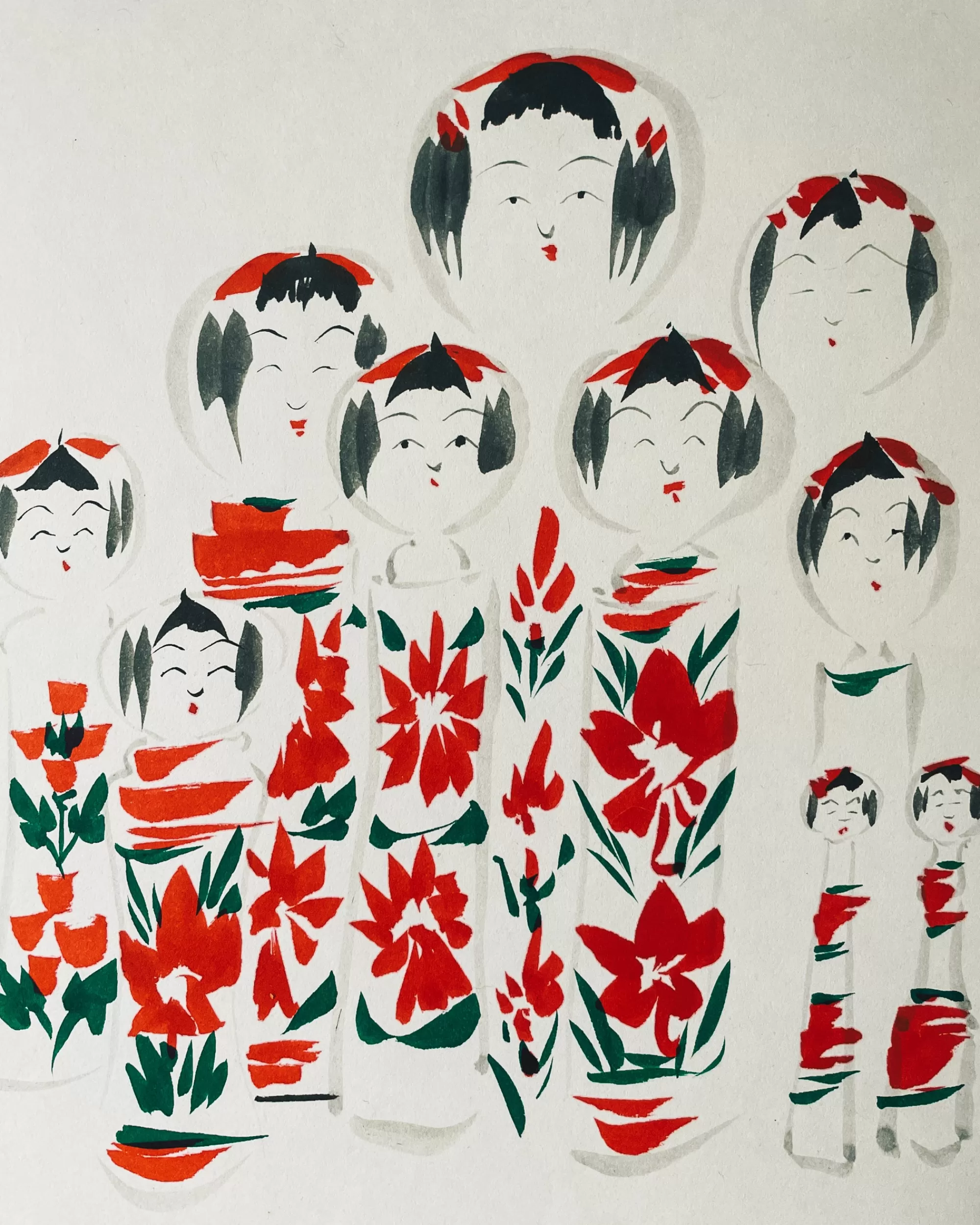 New the maker Vintage Shikishi Kokeshi Painting