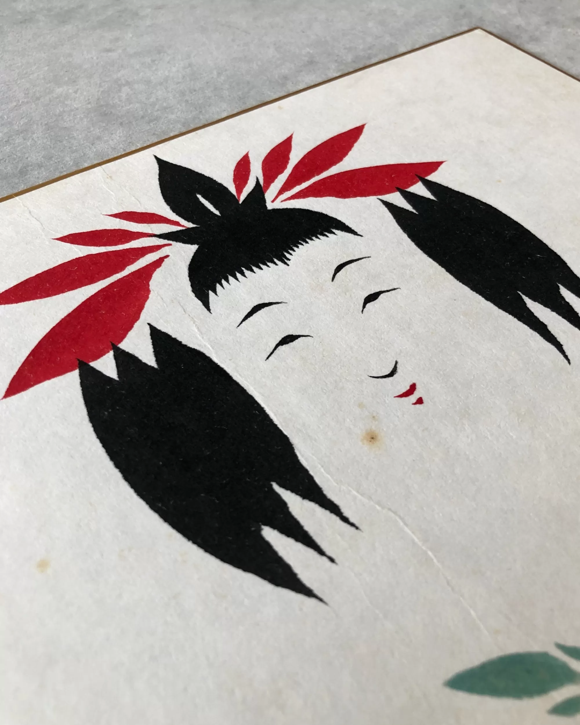 Clearance the maker Vintage Shikishi Kokeshi Painting
