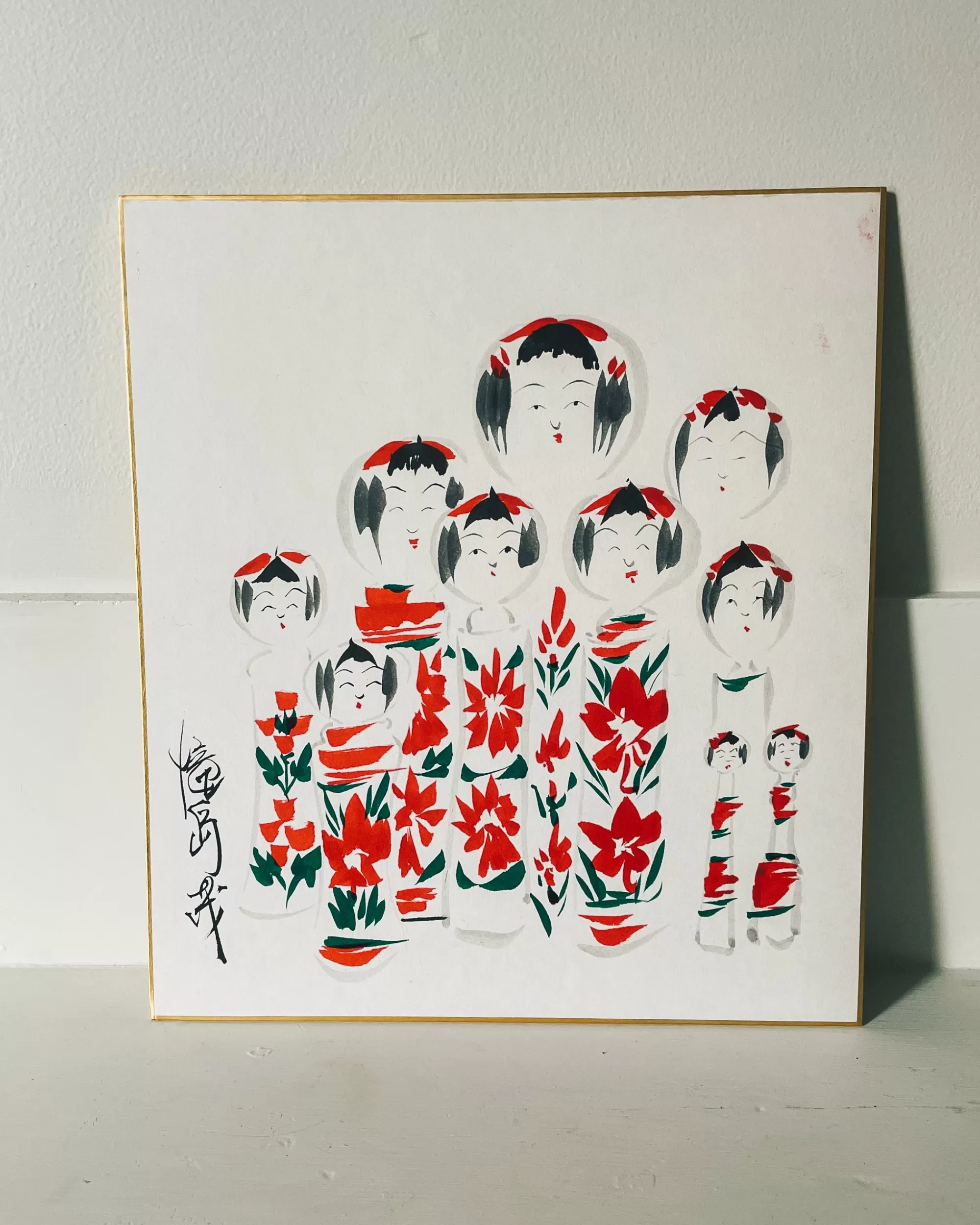 New the maker Vintage Shikishi Kokeshi Painting