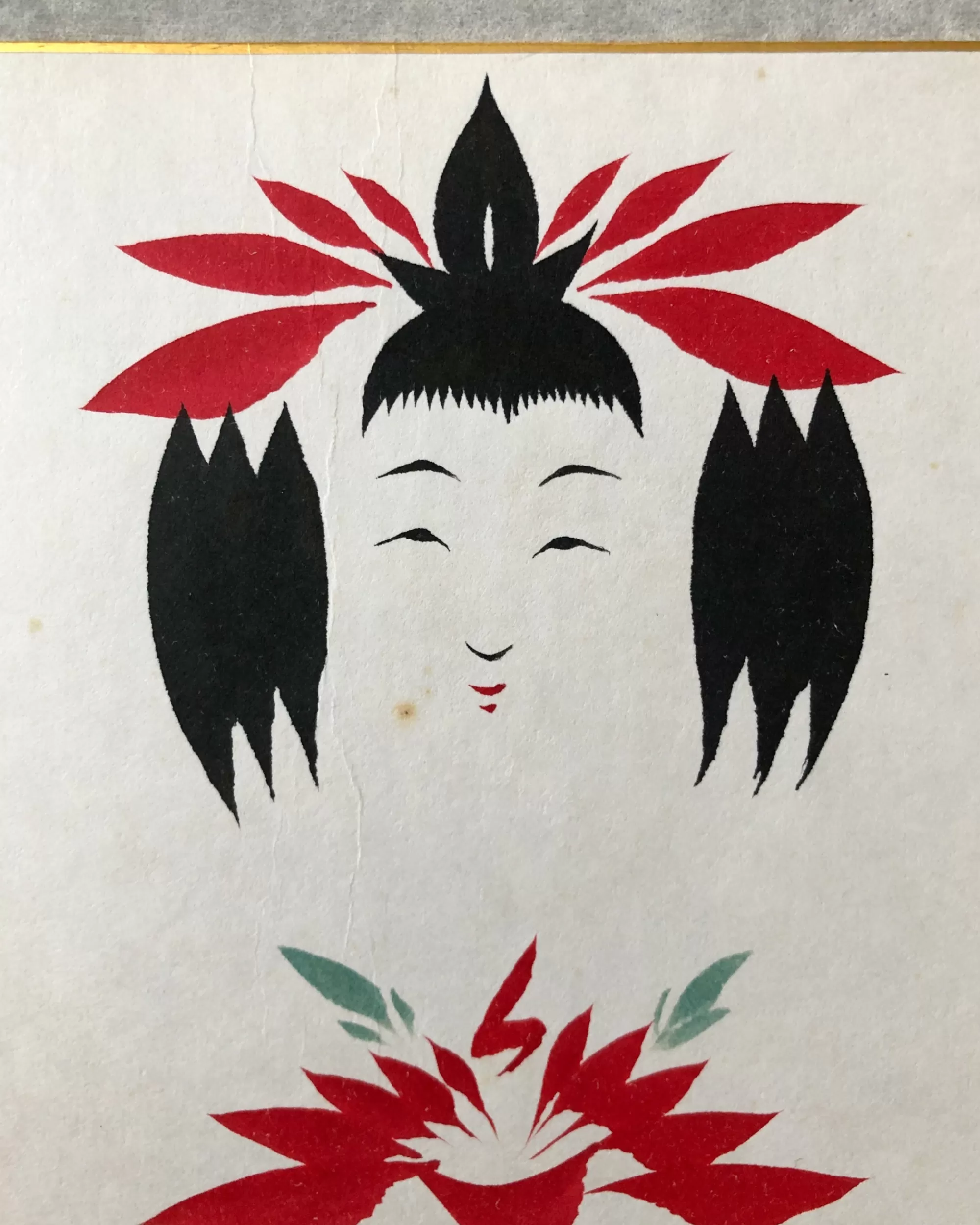 Clearance the maker Vintage Shikishi Kokeshi Painting