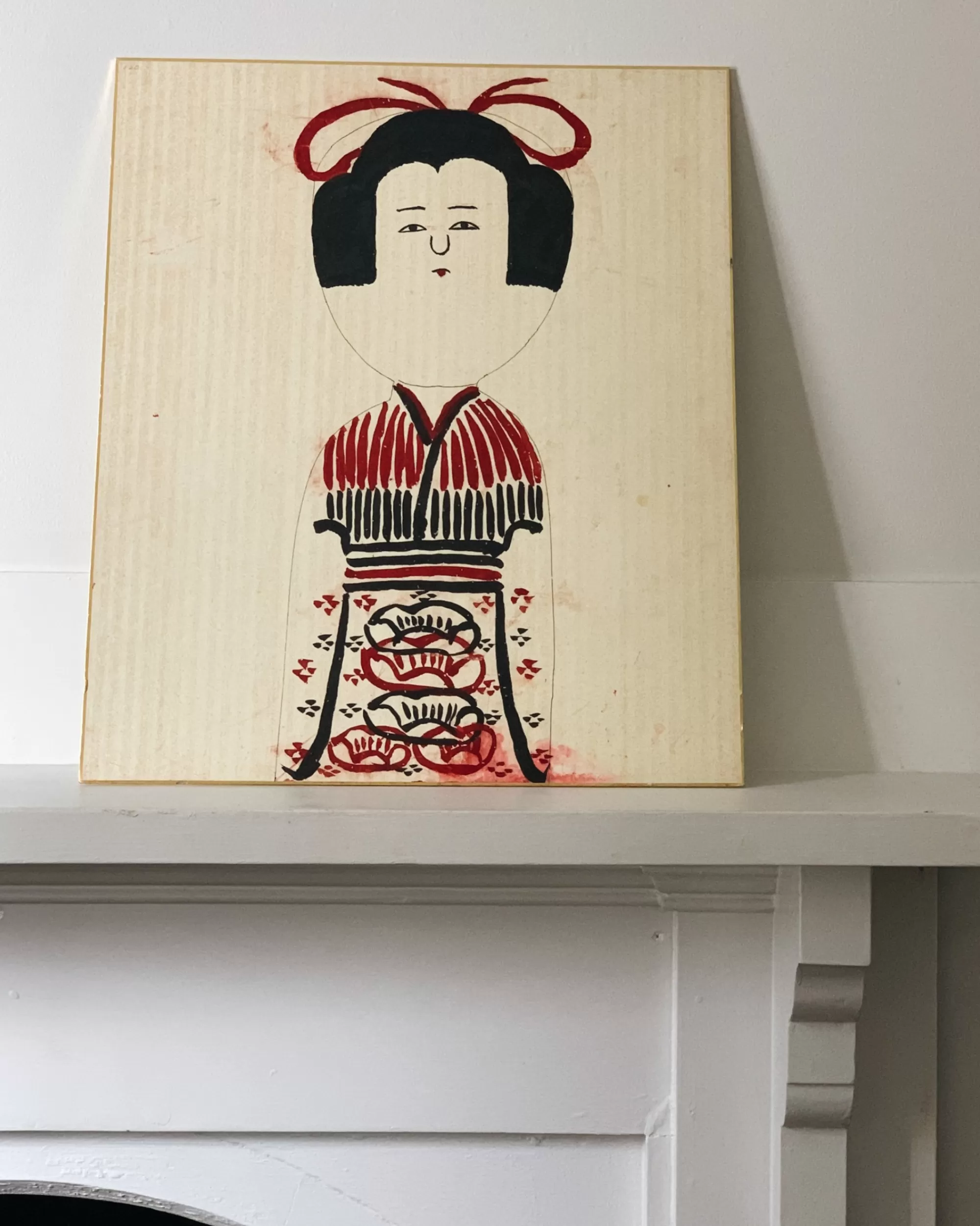 Discount the maker Vintage Shikishi Kokeshi Painting Large