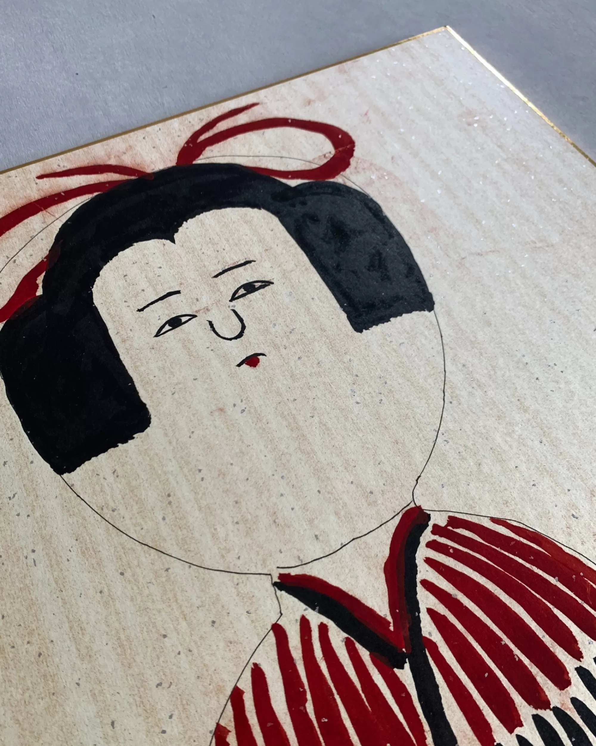 Discount the maker Vintage Shikishi Kokeshi Painting Large